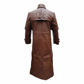 Tan Brown Full Length Steampunk Halloween Cosplay Leather Trench Coat for Men - MNCLeather